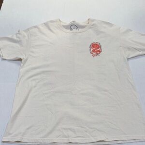 Men's Cream Graphic Crewneck T-Shirt with Red Dragon Print